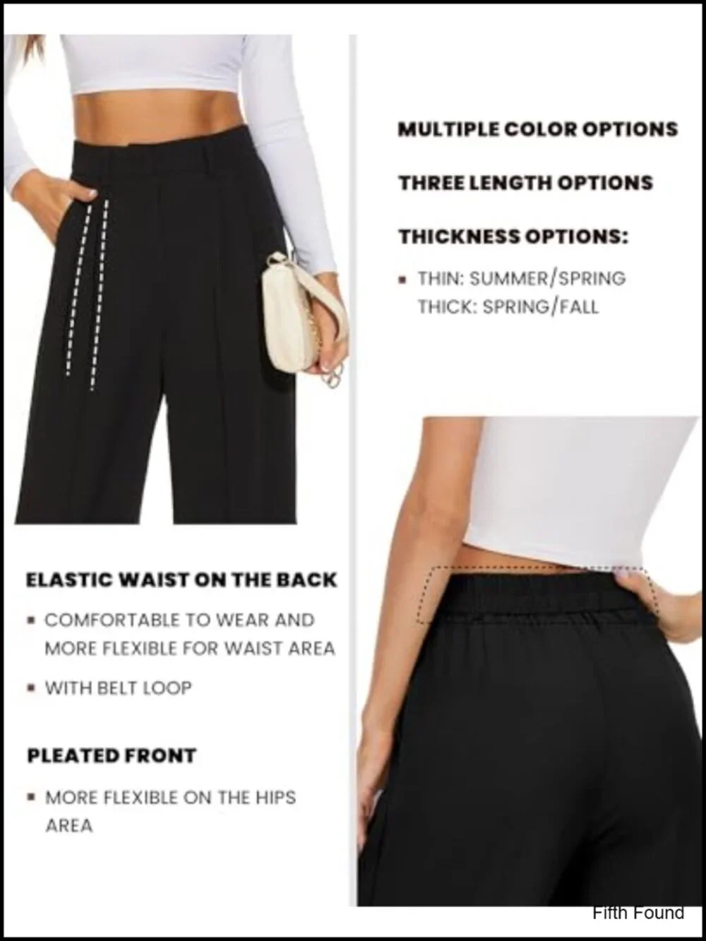 Wide Leg Dress Pants for Women Work Slacks High Waisted Stretchy Back Elastic